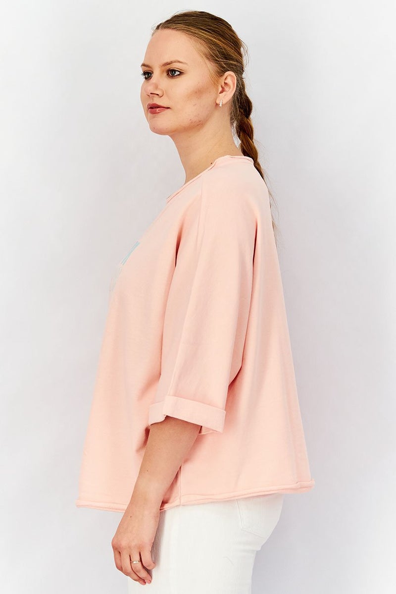 Tchibo Women Round Neck Embroidered Sweatshirt, Pink Combo - Image 2